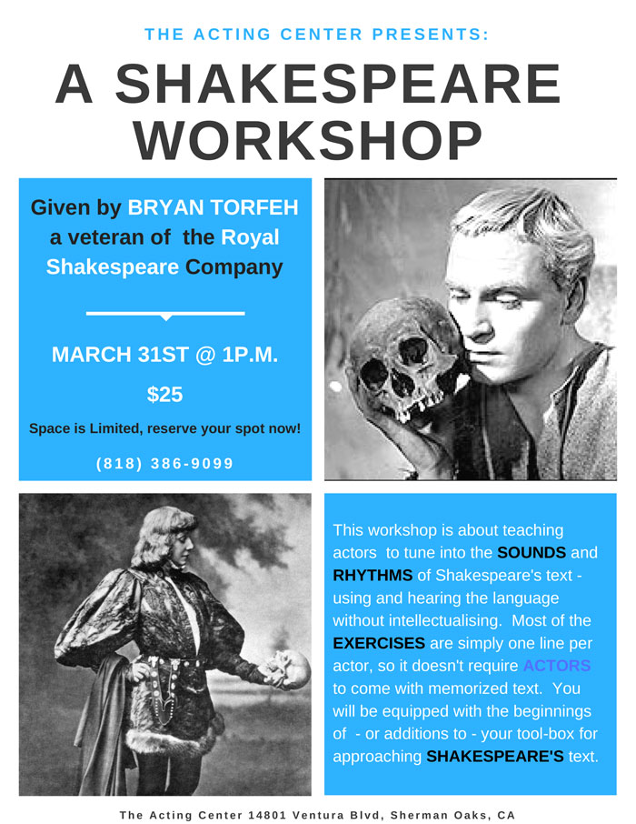 A Shakespeare Workshop at The Acting Center - March 31, 2018 at 1pm